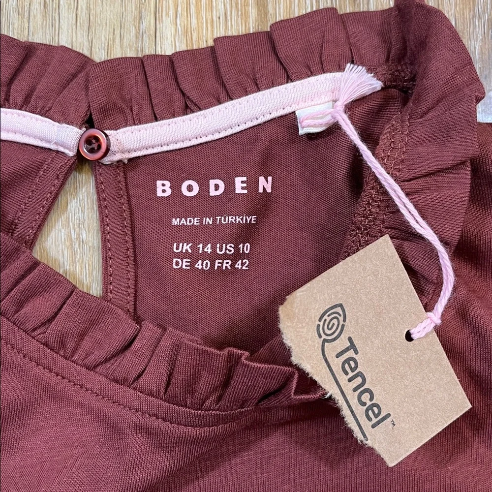 NEW Boden Supersoft Frill Detail T-Shirt Roasted Brown Cotton Short Sleeve Top - Picture 8 of 11